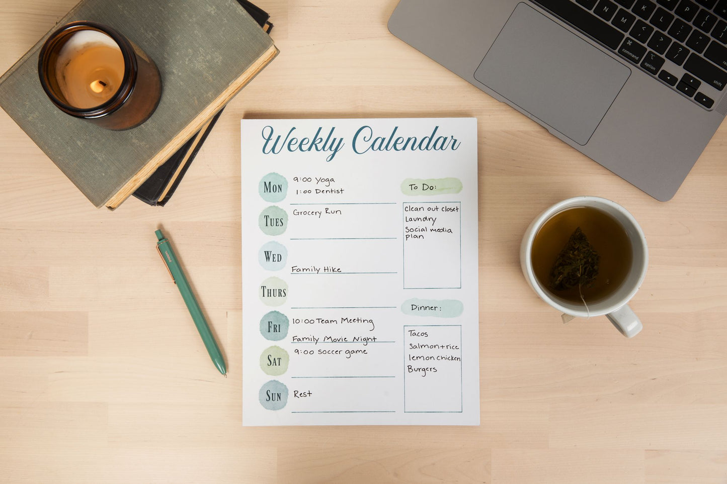 Weekly Calendar Pad | 8.5 X 11 In 50 Thick Pages | Weekly Planner Pad